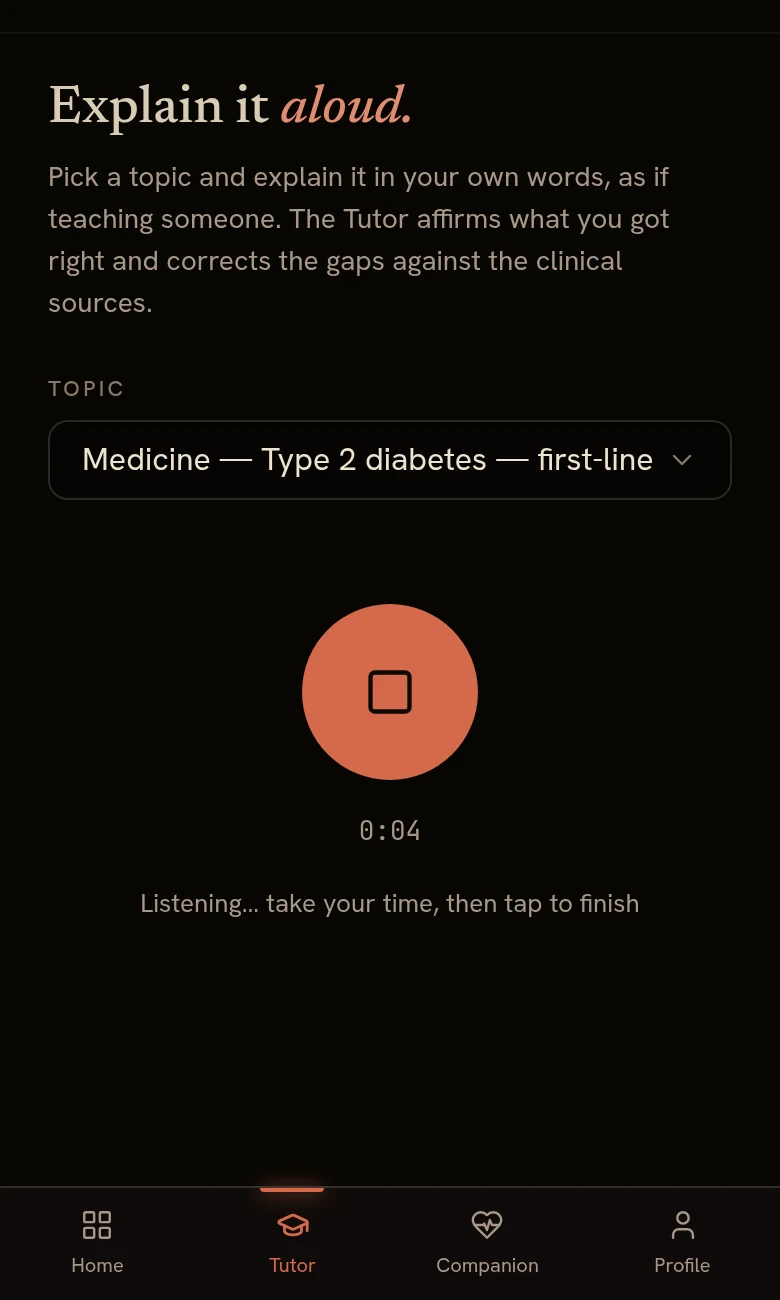 The Viva recorder listening, four seconds in, on Type 2 diabetes first-line management